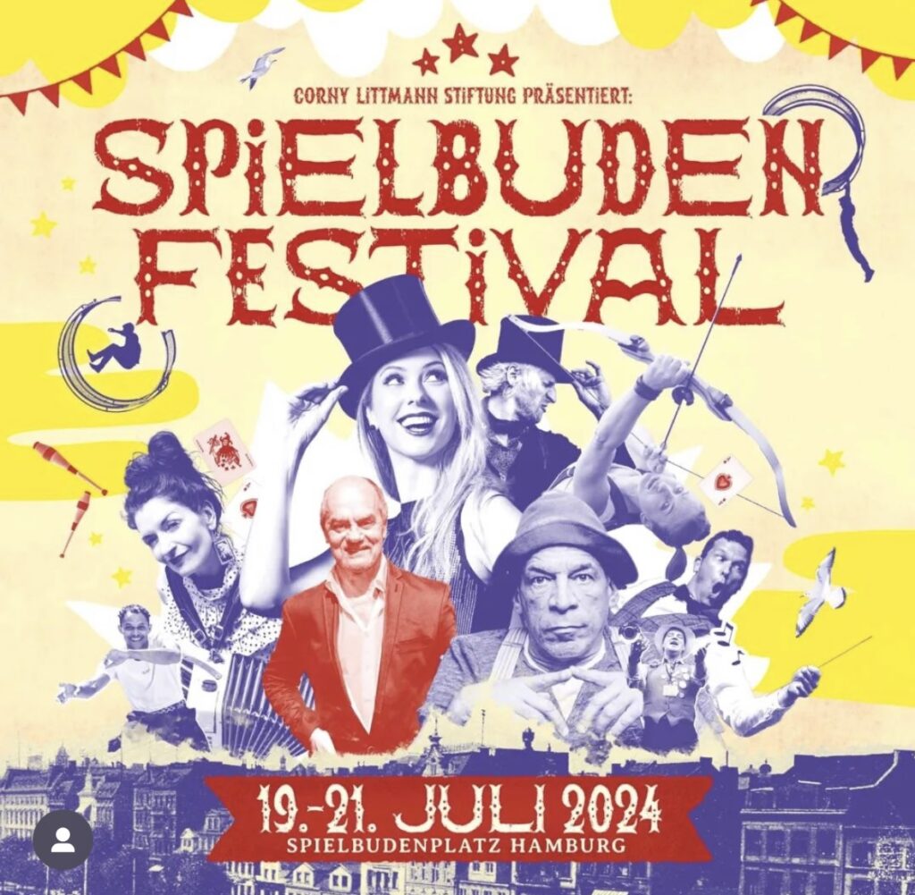 Affiche du festival international de spectacle de rue nommé Spielbudenplatz à Hamburg en allemagne.